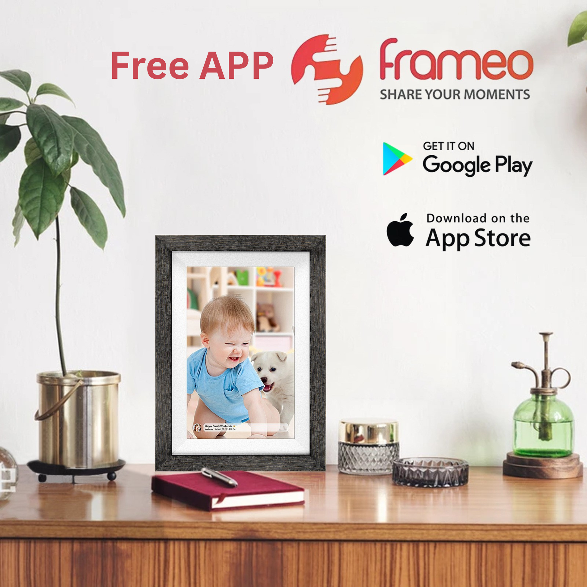 Pictura™ WiFi photo frame with 32GB storage displaying high resolution photographs